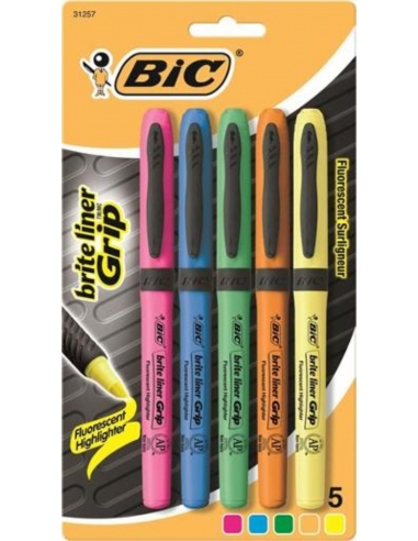 Bic Brite Lines Grip Assorted Blister Pack 5 Pack